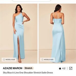 Azazie Maron Sky Blue One Shoulder Dress